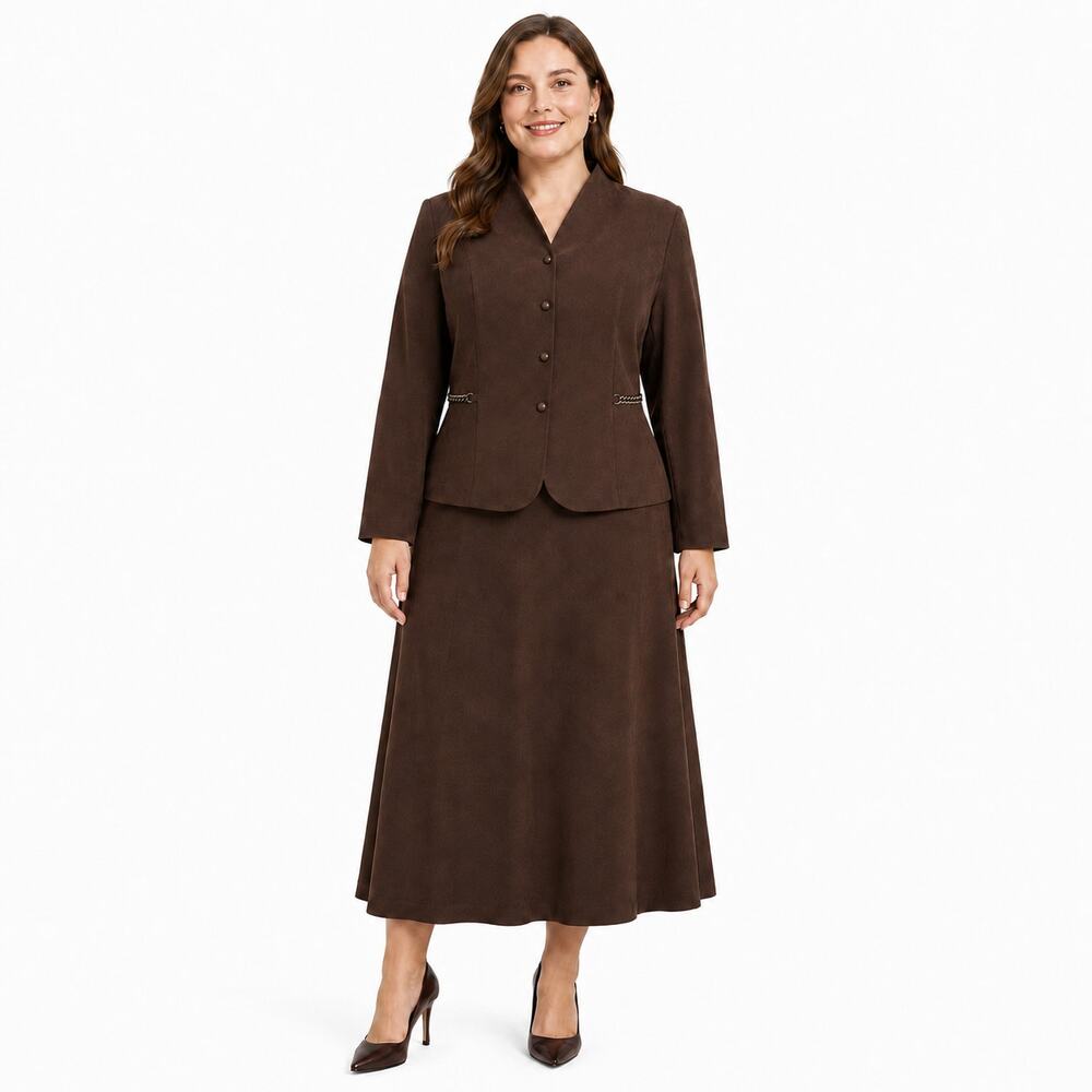 R & K Originals Vintage Women's Brown Textured Two-Piece Skirt Suit